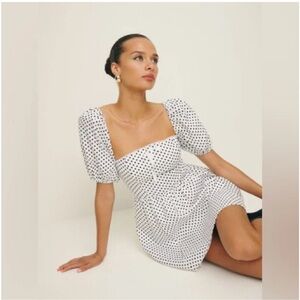 Reformation Malvina Linen Polka Dot Puff Sleeve Mini Dress - Size 8 - NWT
